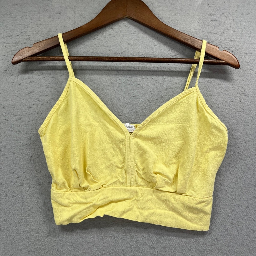Sienna Sky Cami Crop Top Womens Medium Yellow Smocked Bamboo Linen Summer Boho